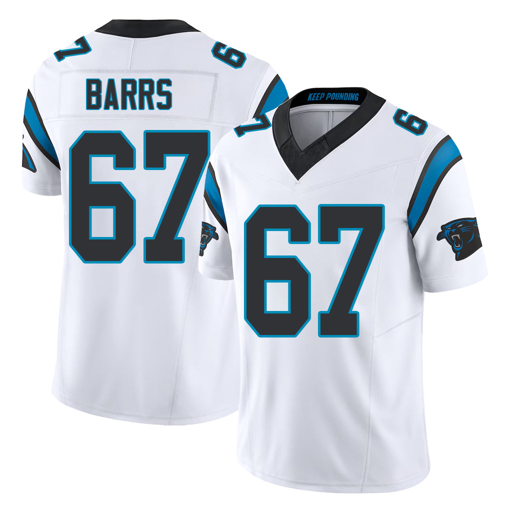 Carolina #67 Barrs Player Football V Neck Short Sleeve White Jersey Kyon For Men Youth Women Gift