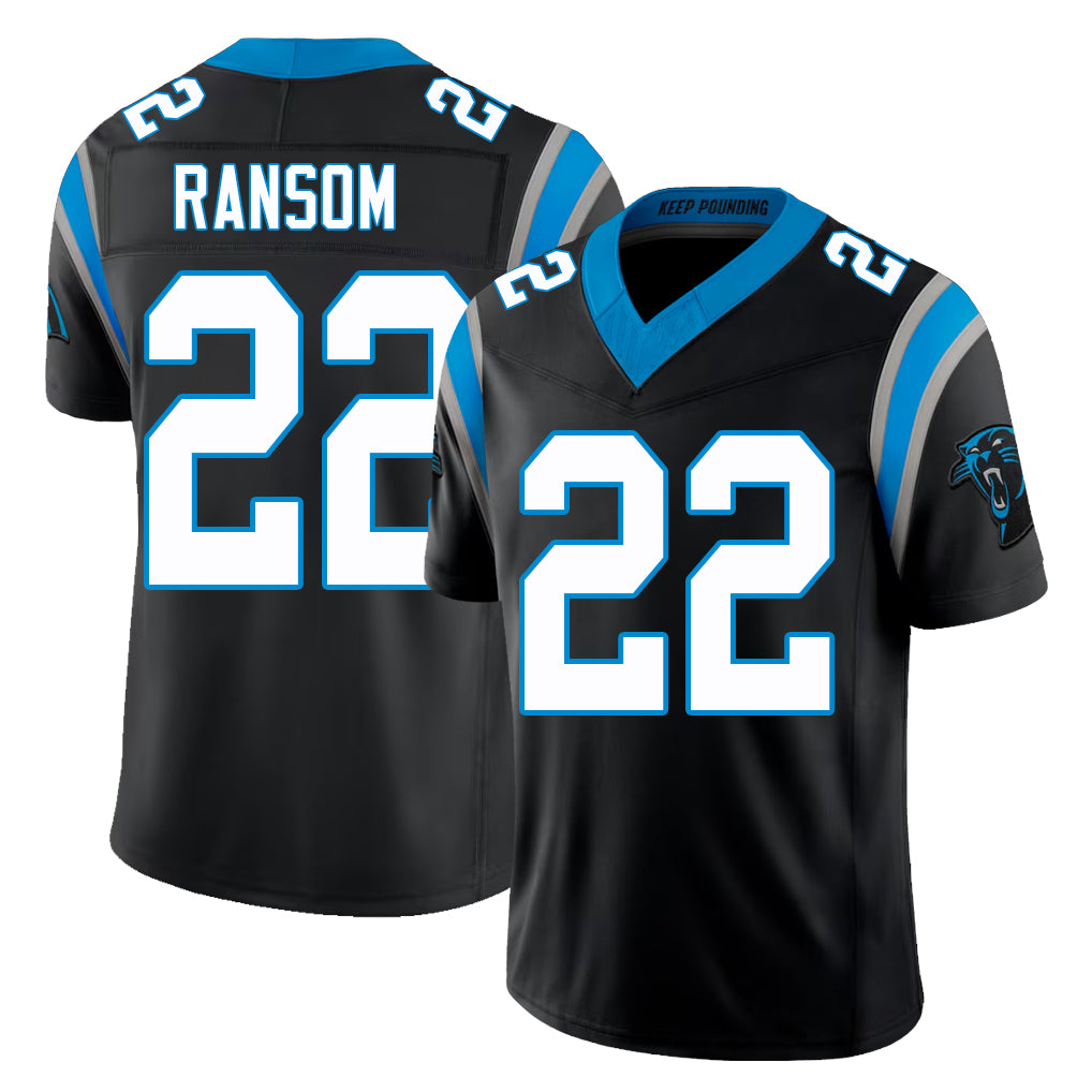 Carolina #22 Ransom Player Football V Neck Short Sleeve Black Jersey Lathan For Men Youth Women Gift