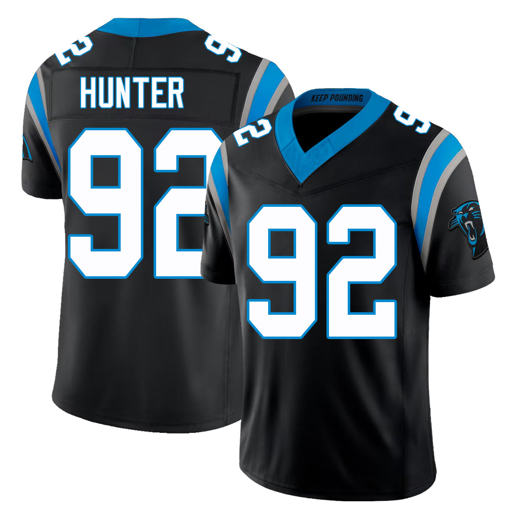Carolina #92 Hunter Player Football V Neck Short Sleeve Black Jersey Lee For Men Youth Women Gift