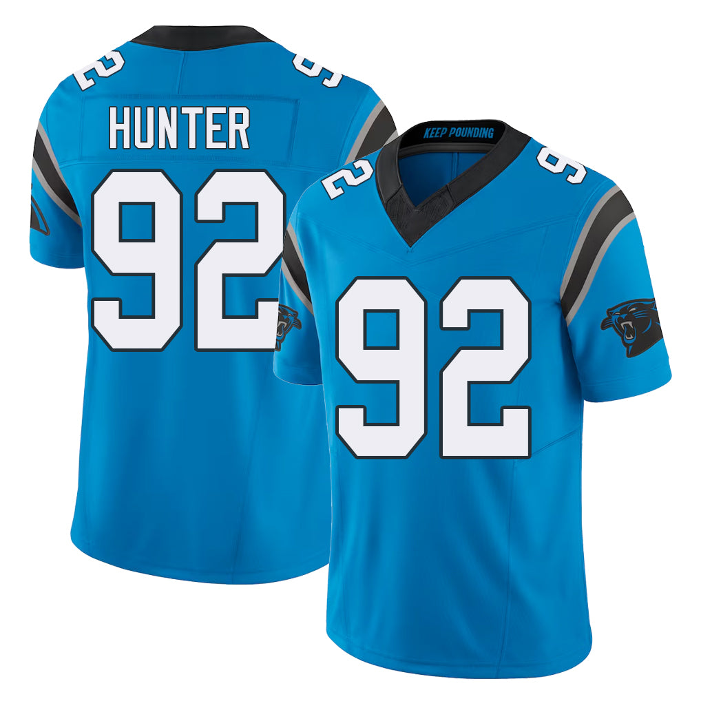 Carolina #92 Hunter Player Football V Neck Short Sleeve Blue Jersey Lee For Men Youth Women Gift