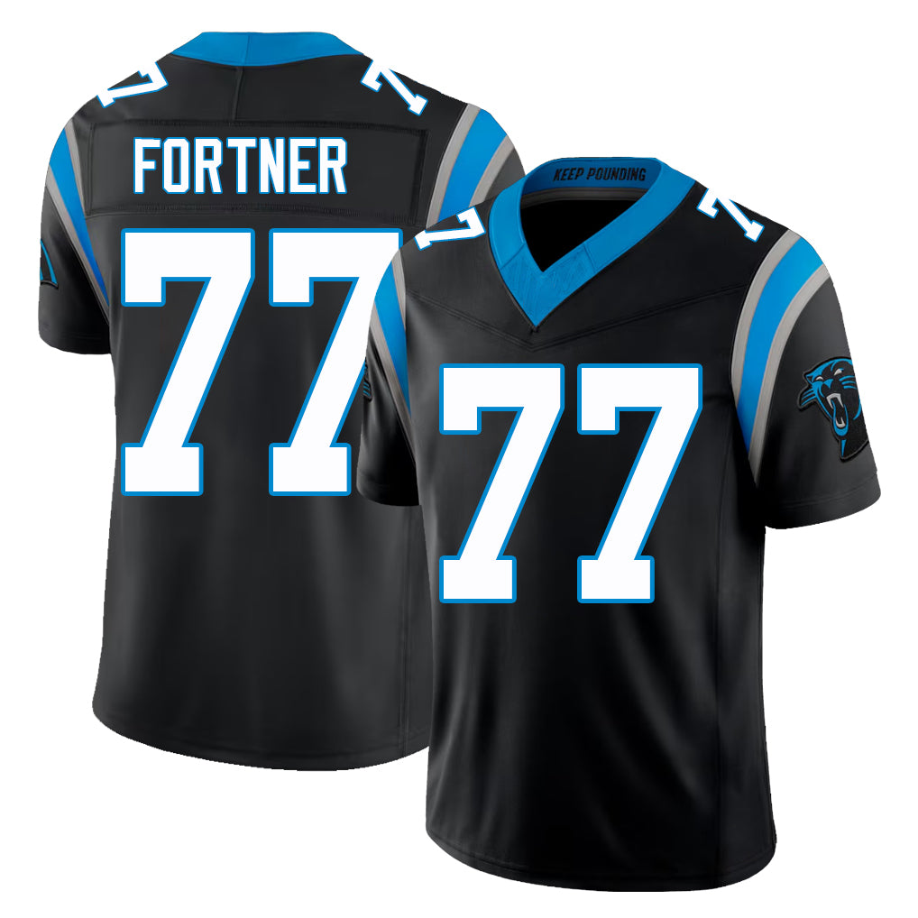 Carolina #77  Fortner Player Football V Neck Short Sleeve Black Jersey Luke For Men Youth Women Gift
