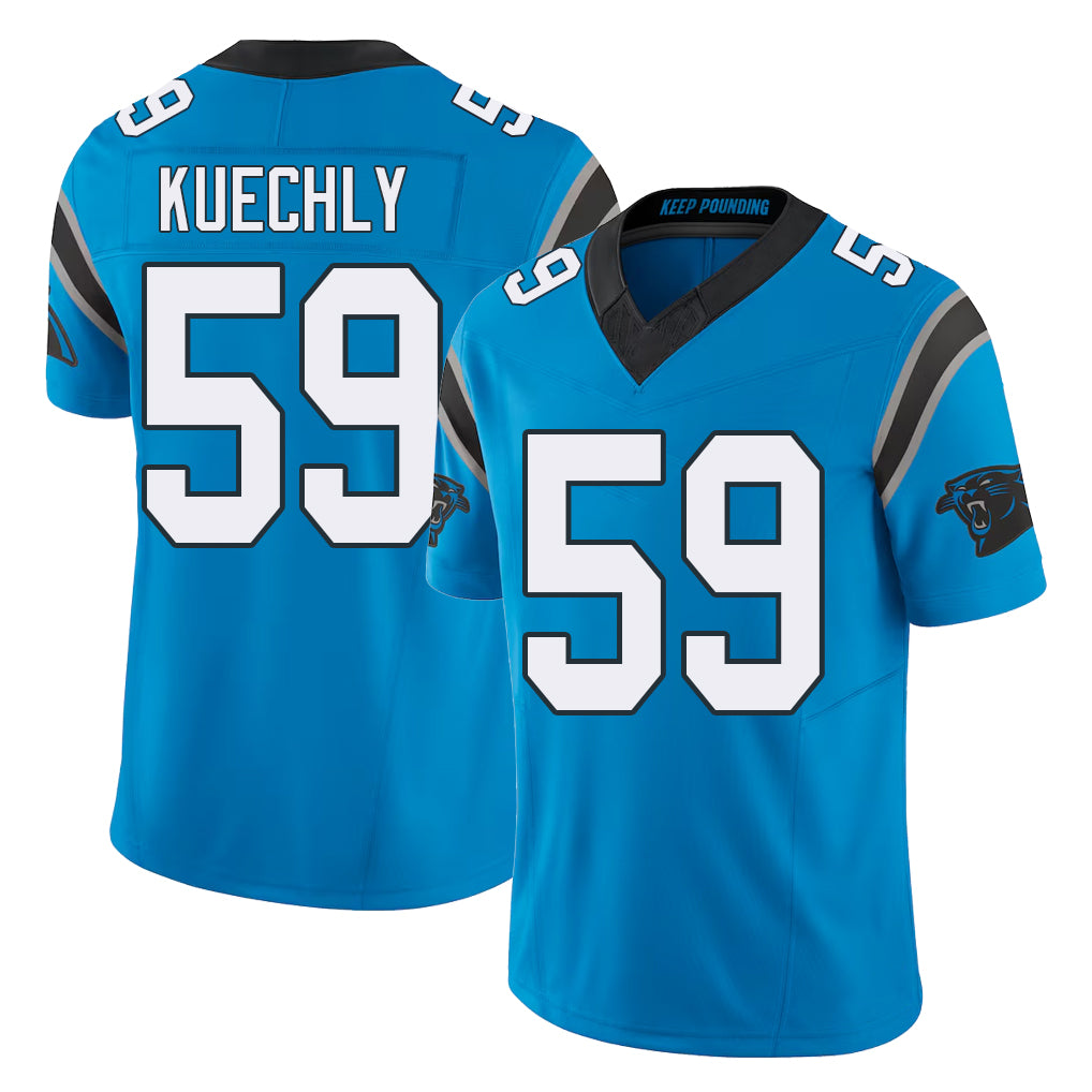 Carolina #59 Kuechly Player Football V Neck Short Sleeve Blue Jersey Luke For Men Youth Women Gift