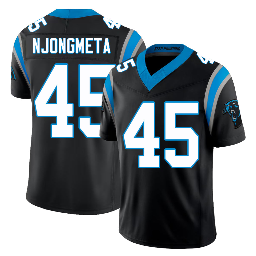 Carolina #45 Njongmeta Player Football V Neck Short Sleeve Black Jersey Maema For Men Youth Women Gift