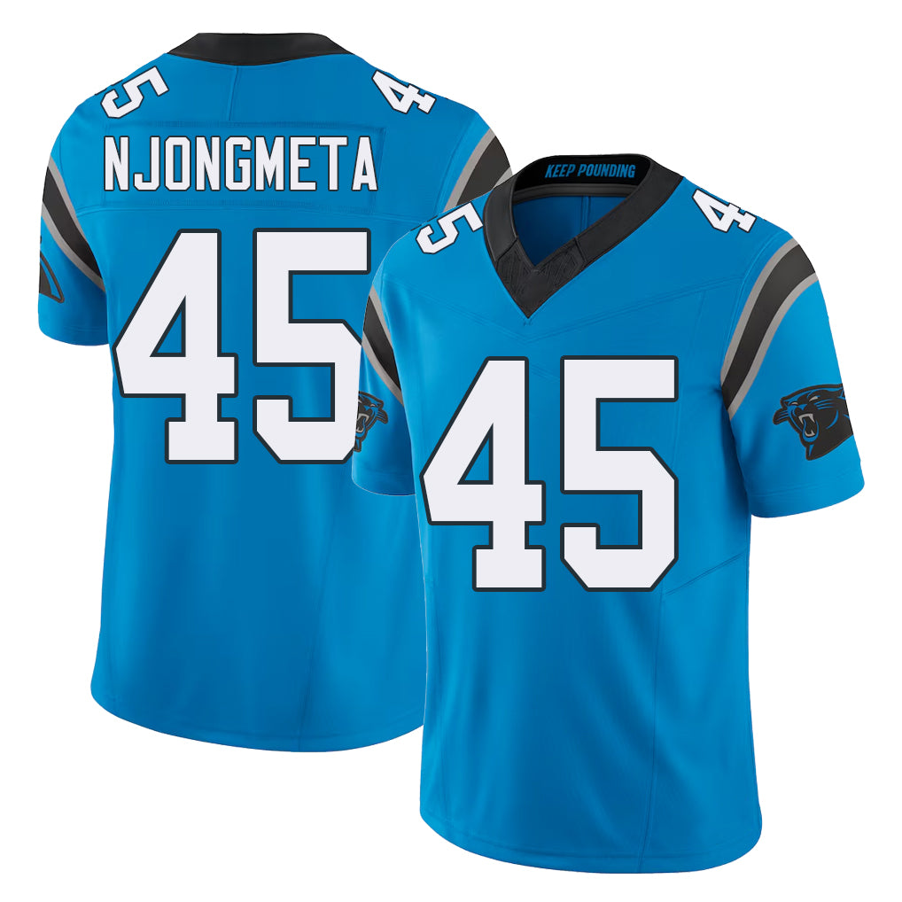 Carolina #45 Njongmeta Football V Neck Short Sleeve Blue Jersey Maema For Men Youth Women Gift