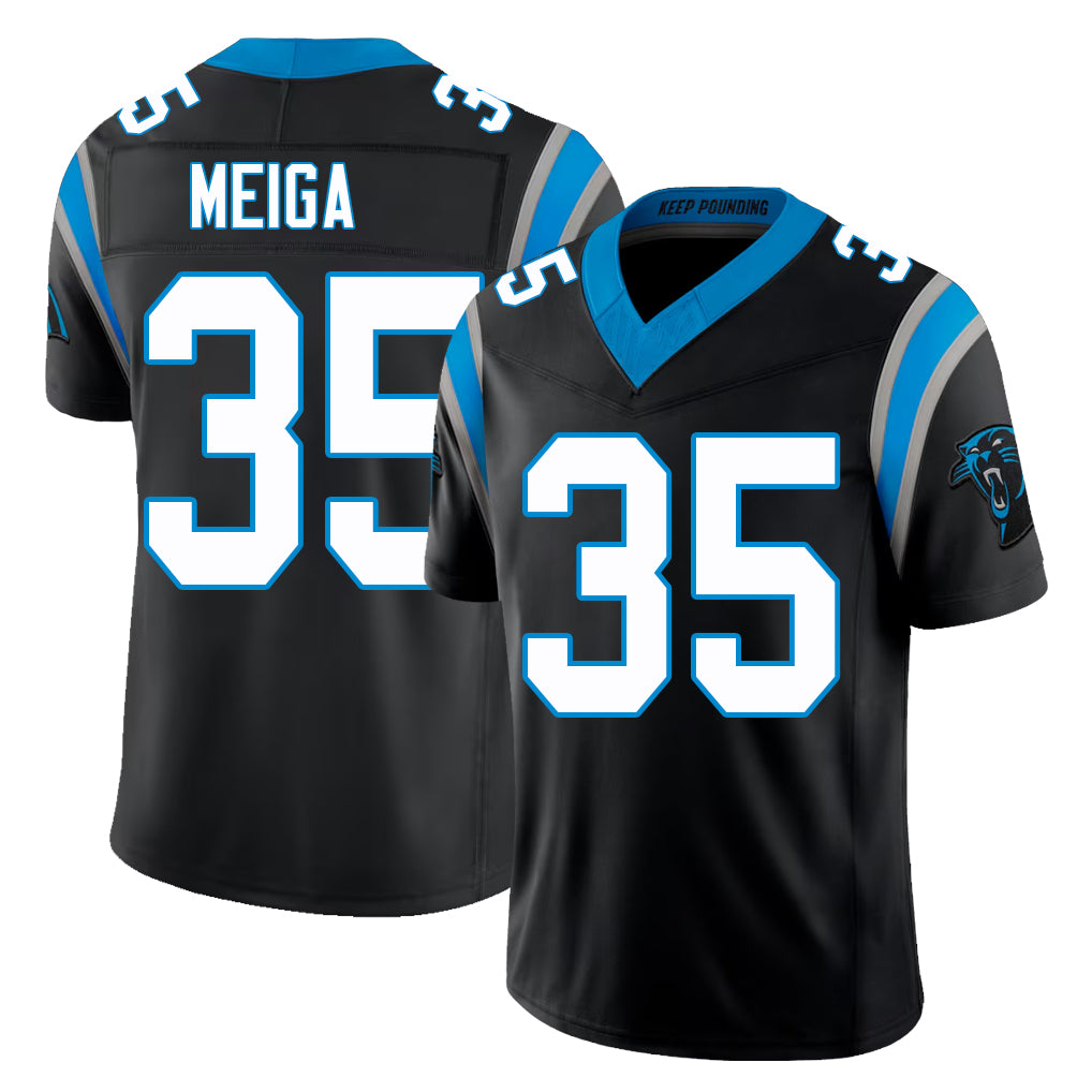 Carolina #35 Meiga Player Football V Neck Short Sleeve Black Jersey Malick For Men Youth Women Gift