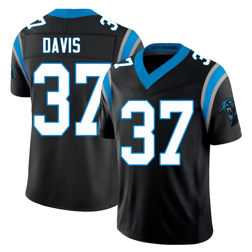 Carolina #37 Davis Player Football V Neck Short Sleeve Black Jersey Miles For Men Youth Women Gift