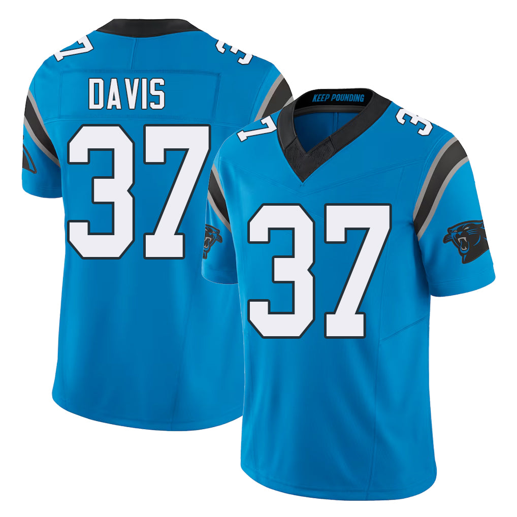Carolina #37 Davis Football V Neck Short Sleeve Blue Jersey Miles For Men Youth Women Gift