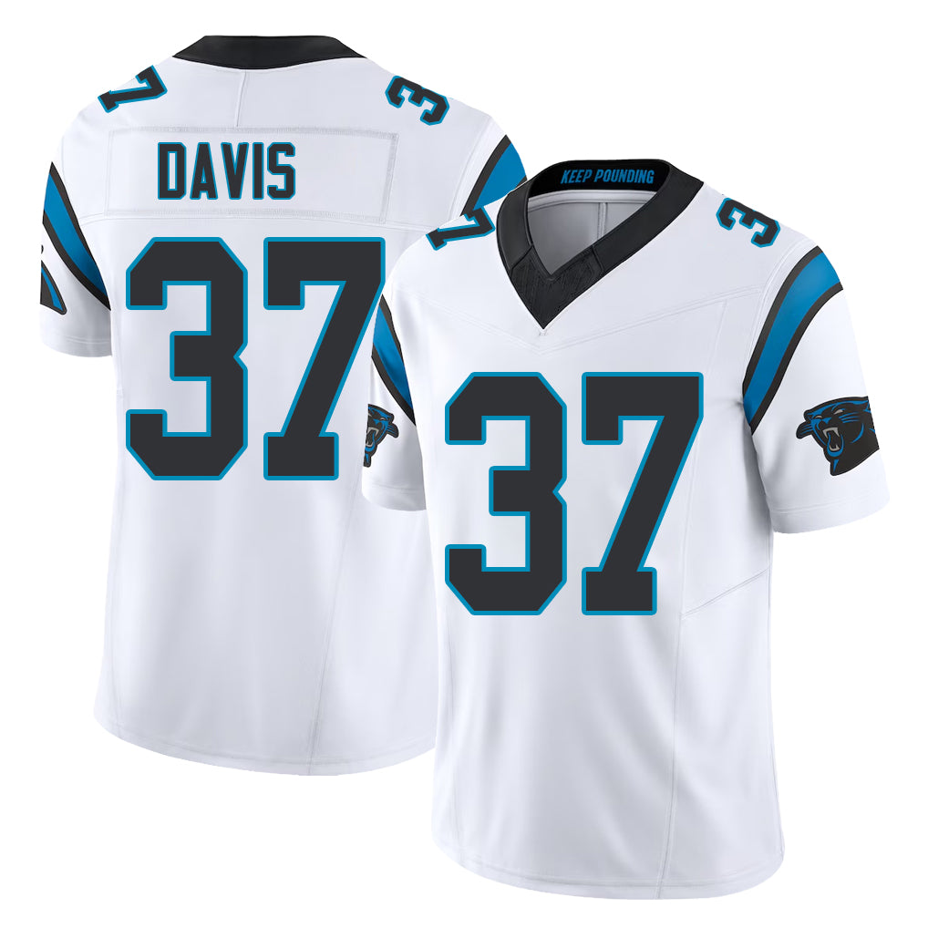 Carolina #37 Davis Player Football V Neck Short Sleeve White Jersey Miles For Men Youth Women Gift