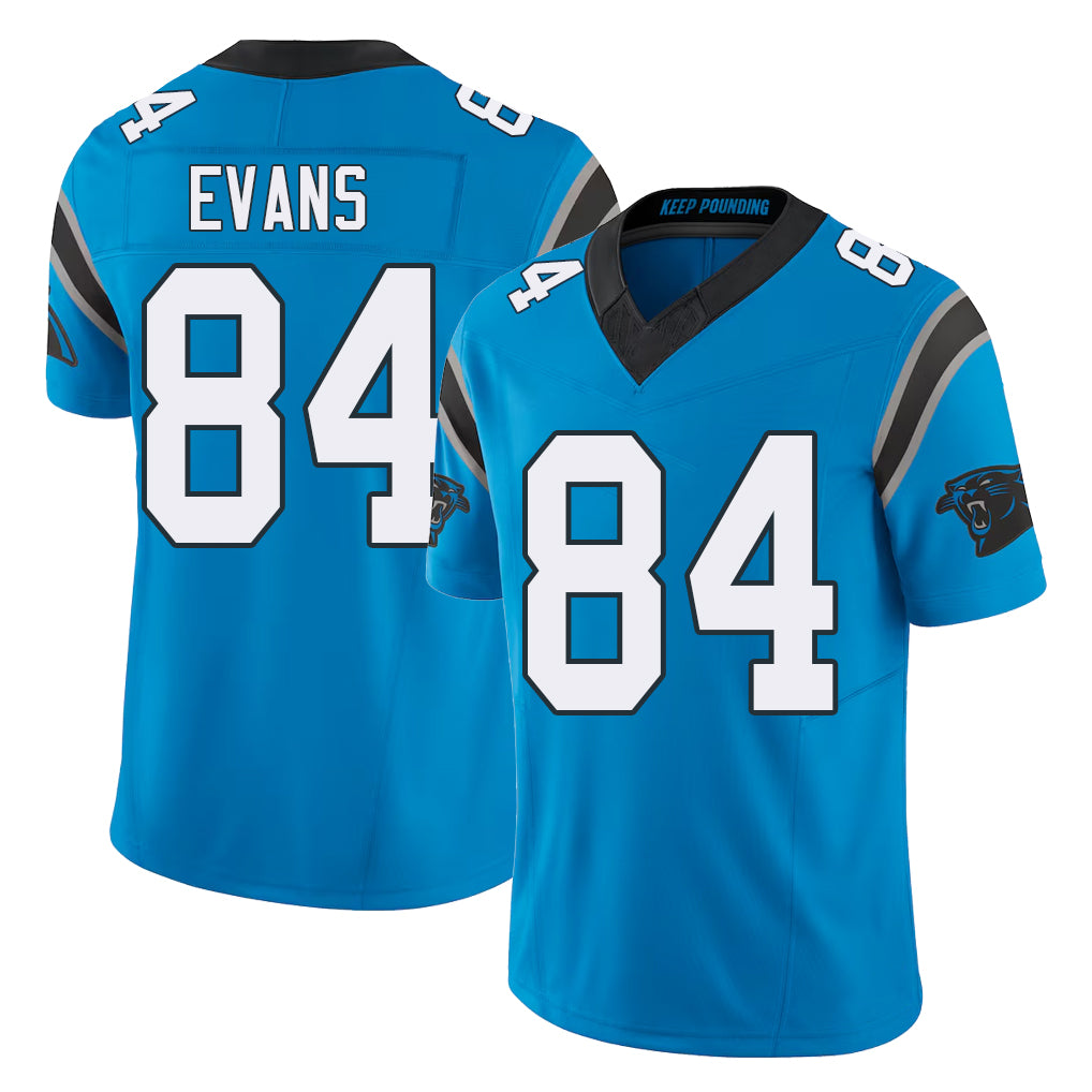 Carolina #84 Evans Player Football V Neck Short Sleeve Blue Jersey Mitchell For Men Youth Women Gift