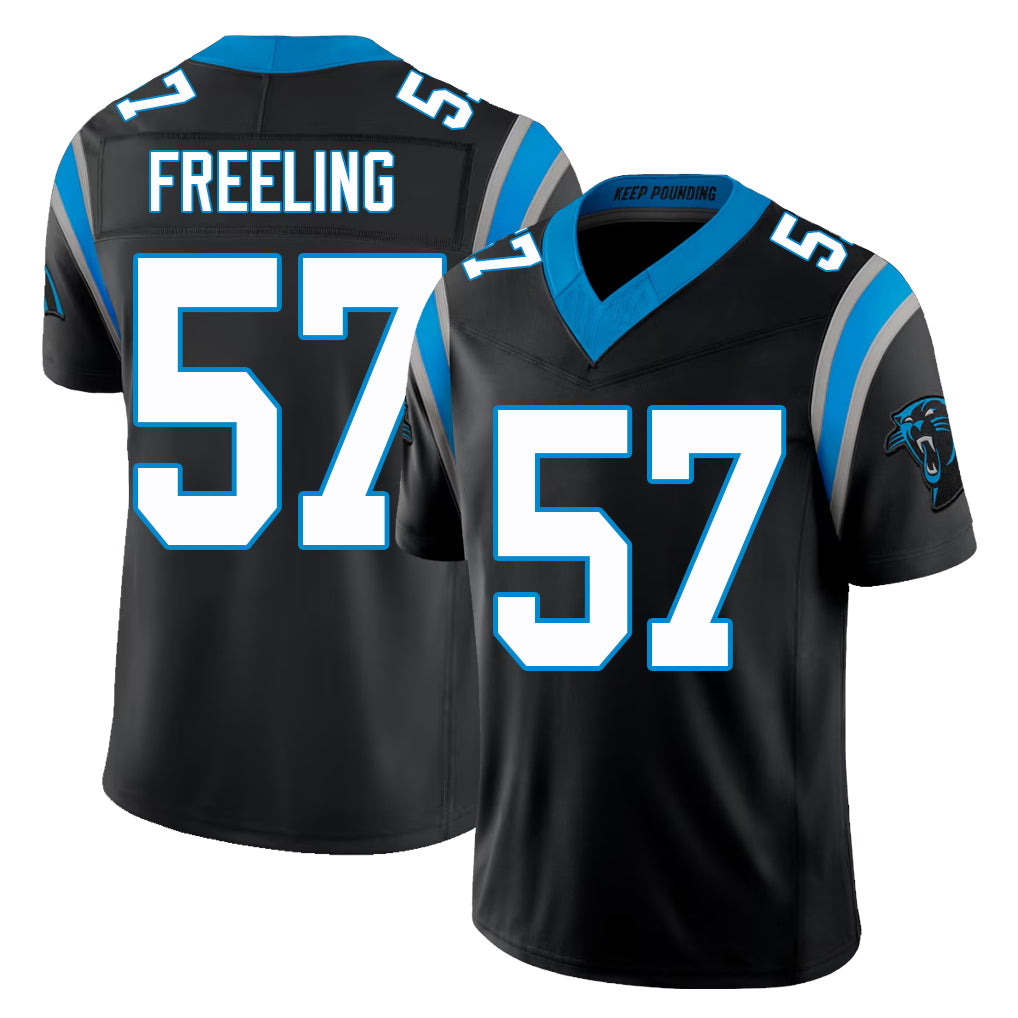 Carolina #57 Freeling Player Football V Neck Short Sleeve Black Jersey Monroe For Men Youth Women Gift