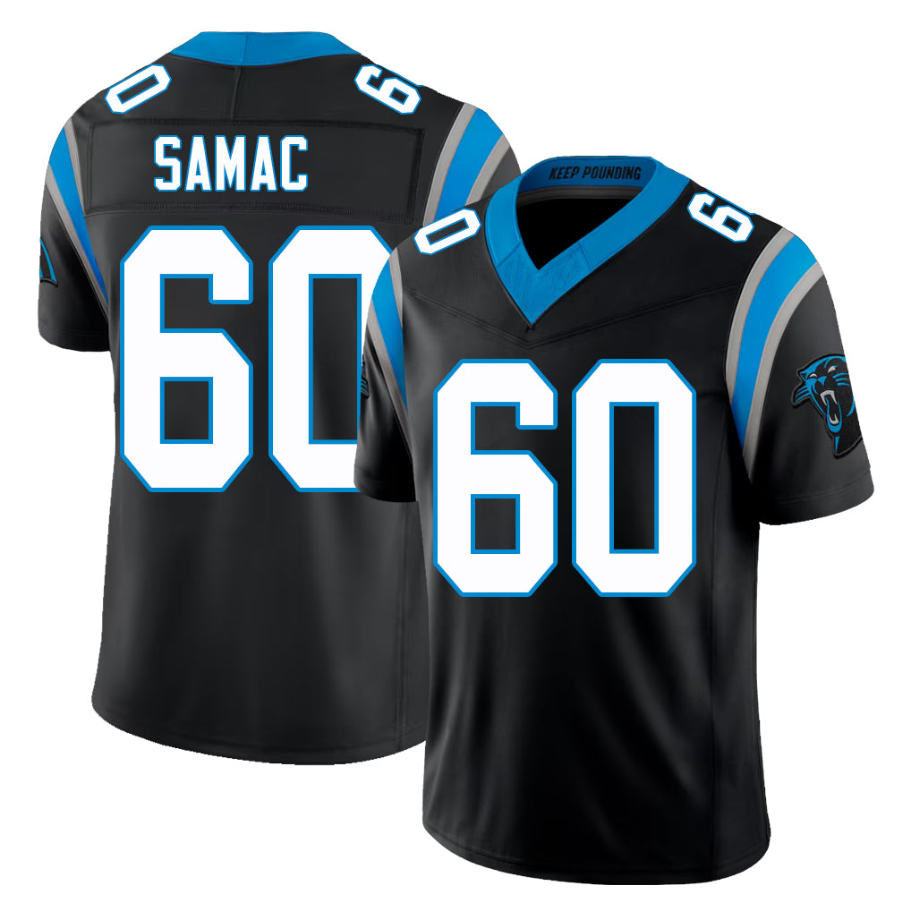 Carolina #60 Samac Player Football V Neck Short Sleeve Black Jersey Nick For Men Youth Women Gift