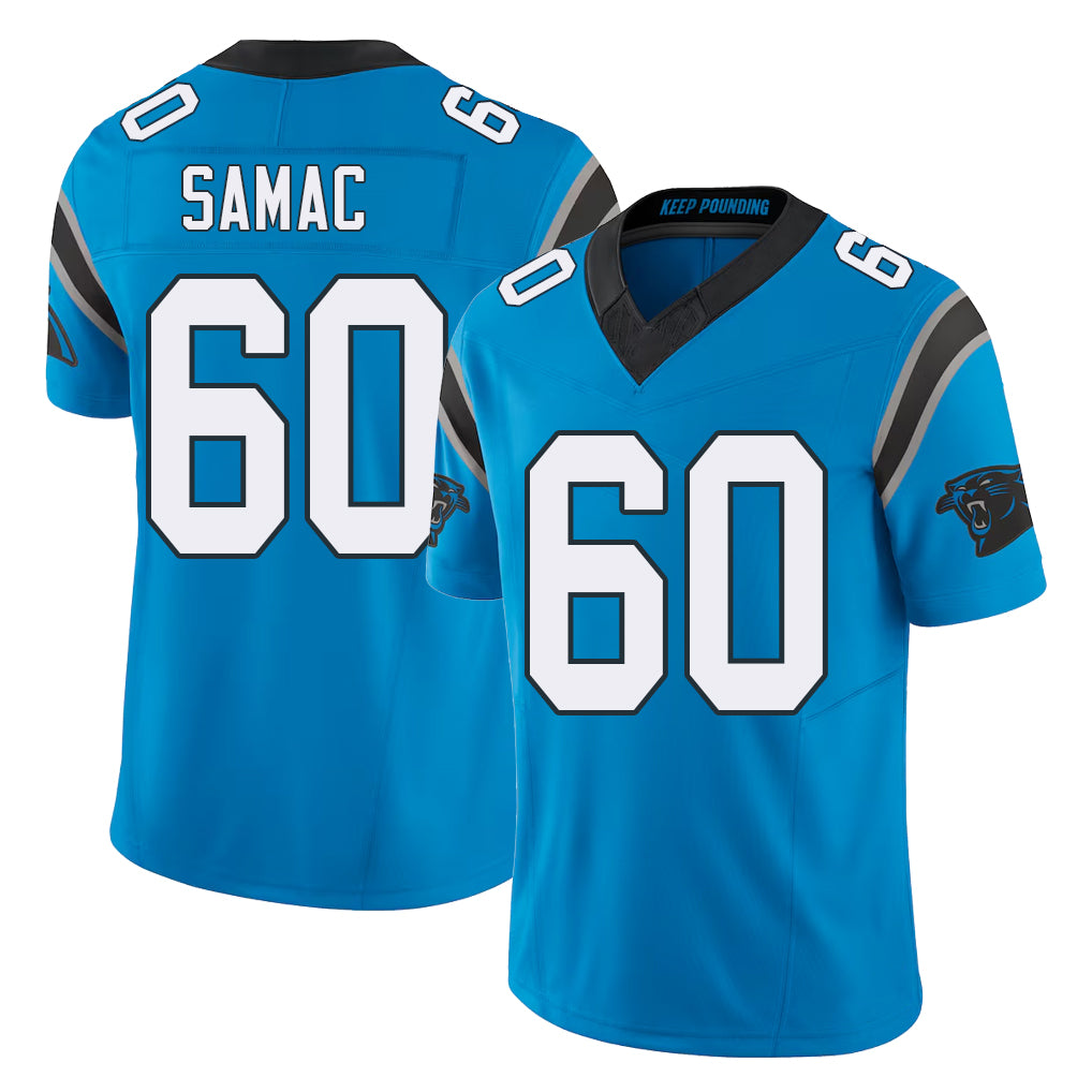 Carolina #60 Samac Football V Neck Short Sleeve Blue Jersey Nick For Men Youth Women Gift