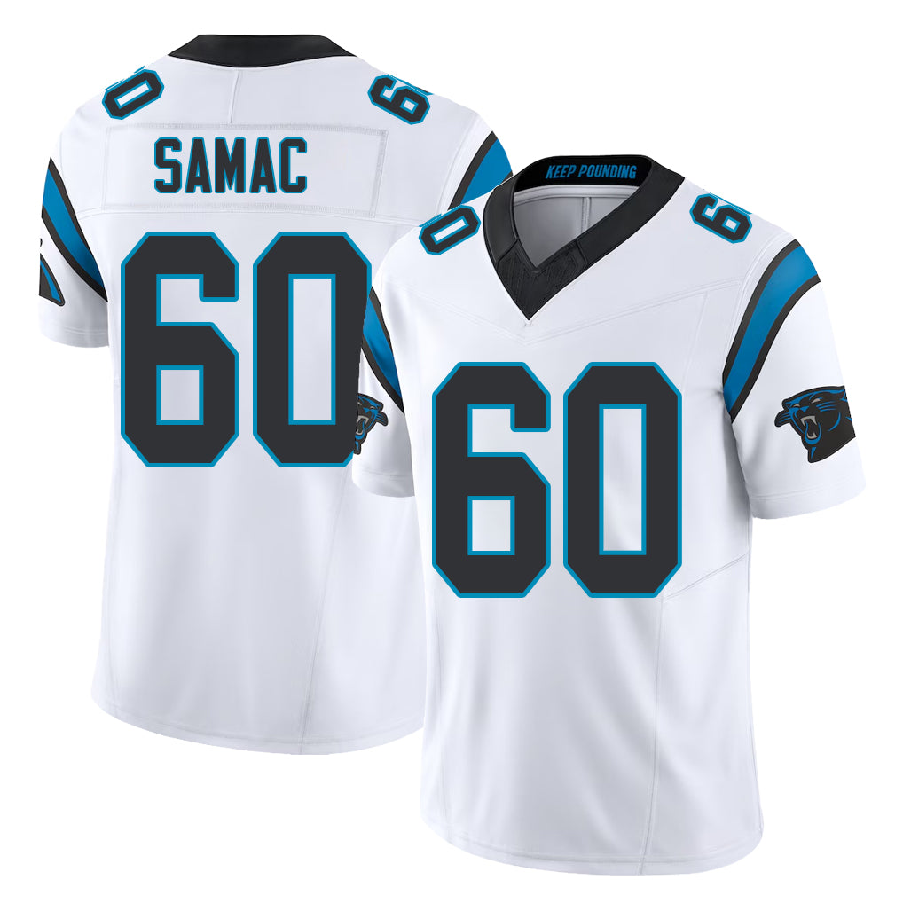 Carolina #60 Samac Player Football V Neck Short Sleeve White Jersey Nick For Men Youth Women Gift
