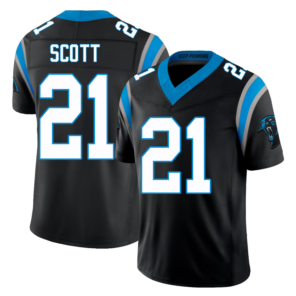 Carolina #21 Scott Player Football V Neck Short Sleeve Black Jersey Nick For Men Youth Women Gift