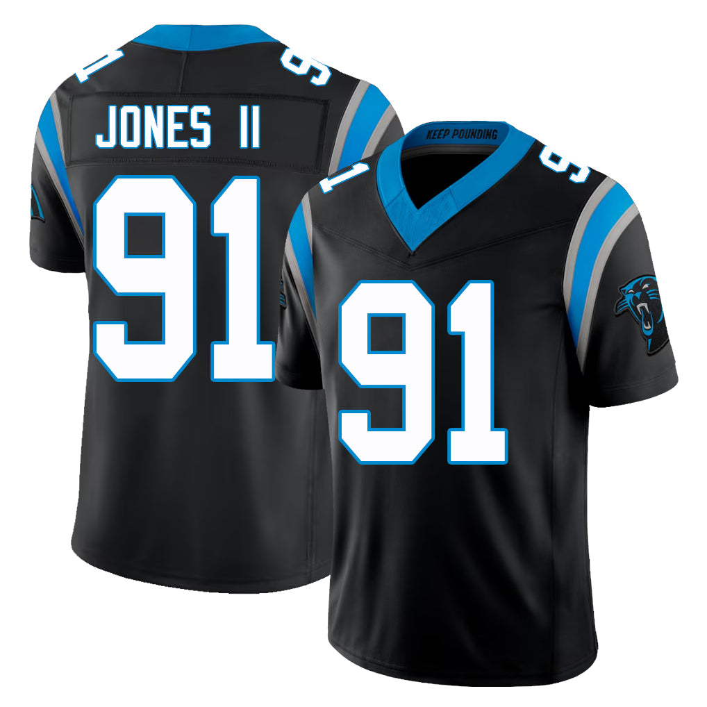 Carolina #91 Jones II Player Football V Neck Short Sleeve Black Jersey Patrick For Men Youth Women Gift