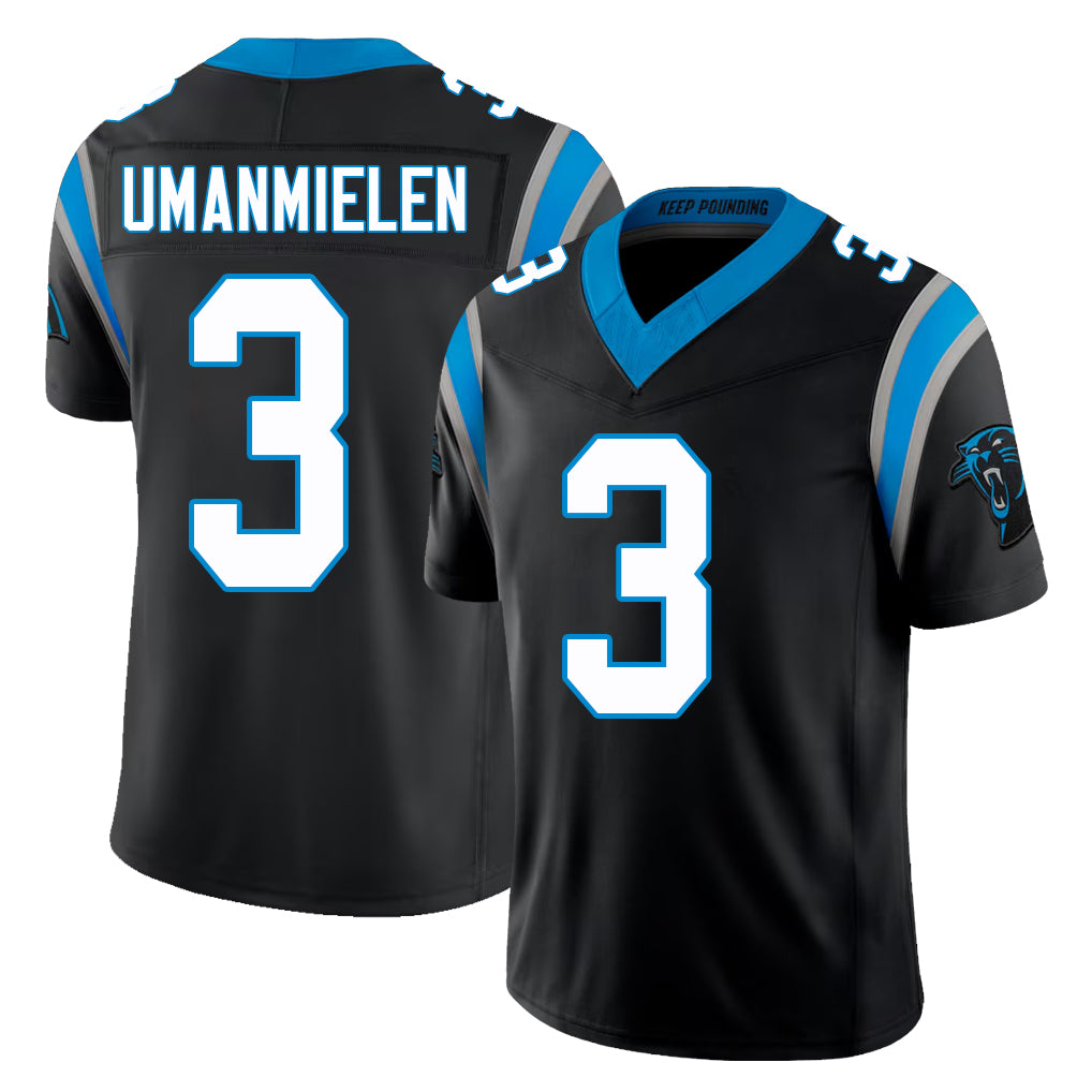Carolina #3 Umanmielen Player Football V Neck Short Sleeve Black Jersey Princely For Men Youth Women Gift