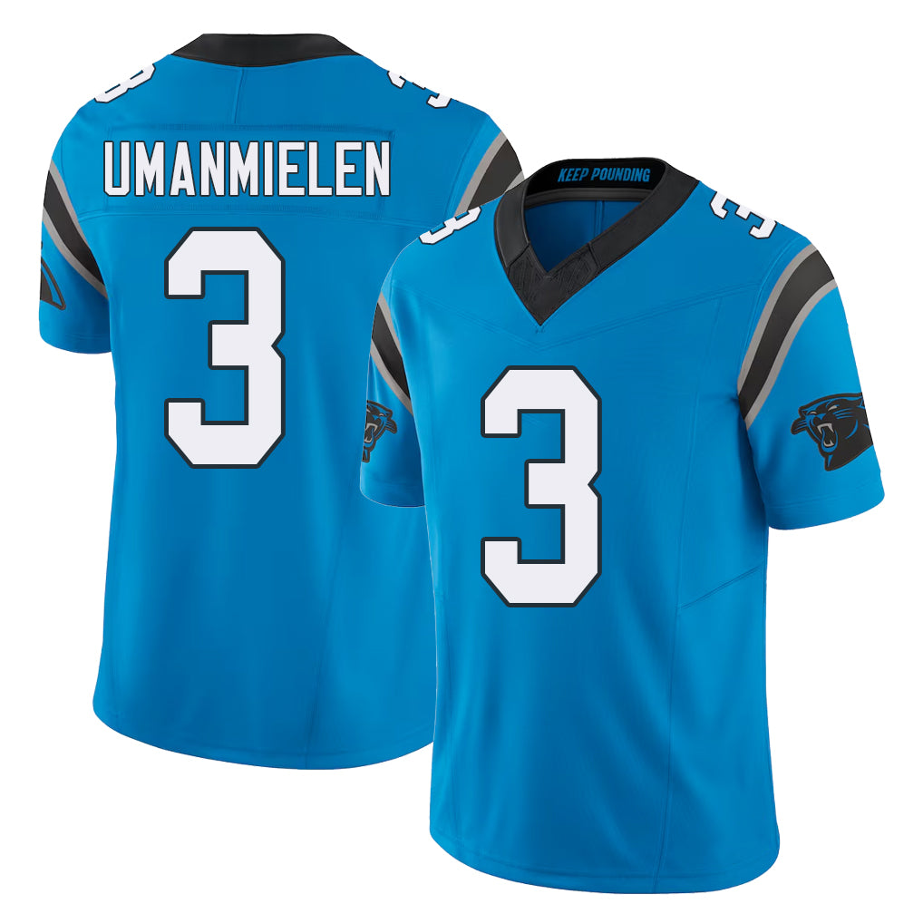 Carolina #3 Umanmielen Player Football V Neck Short Sleeve Blue Jersey Princely For Men Youth Women Gift
