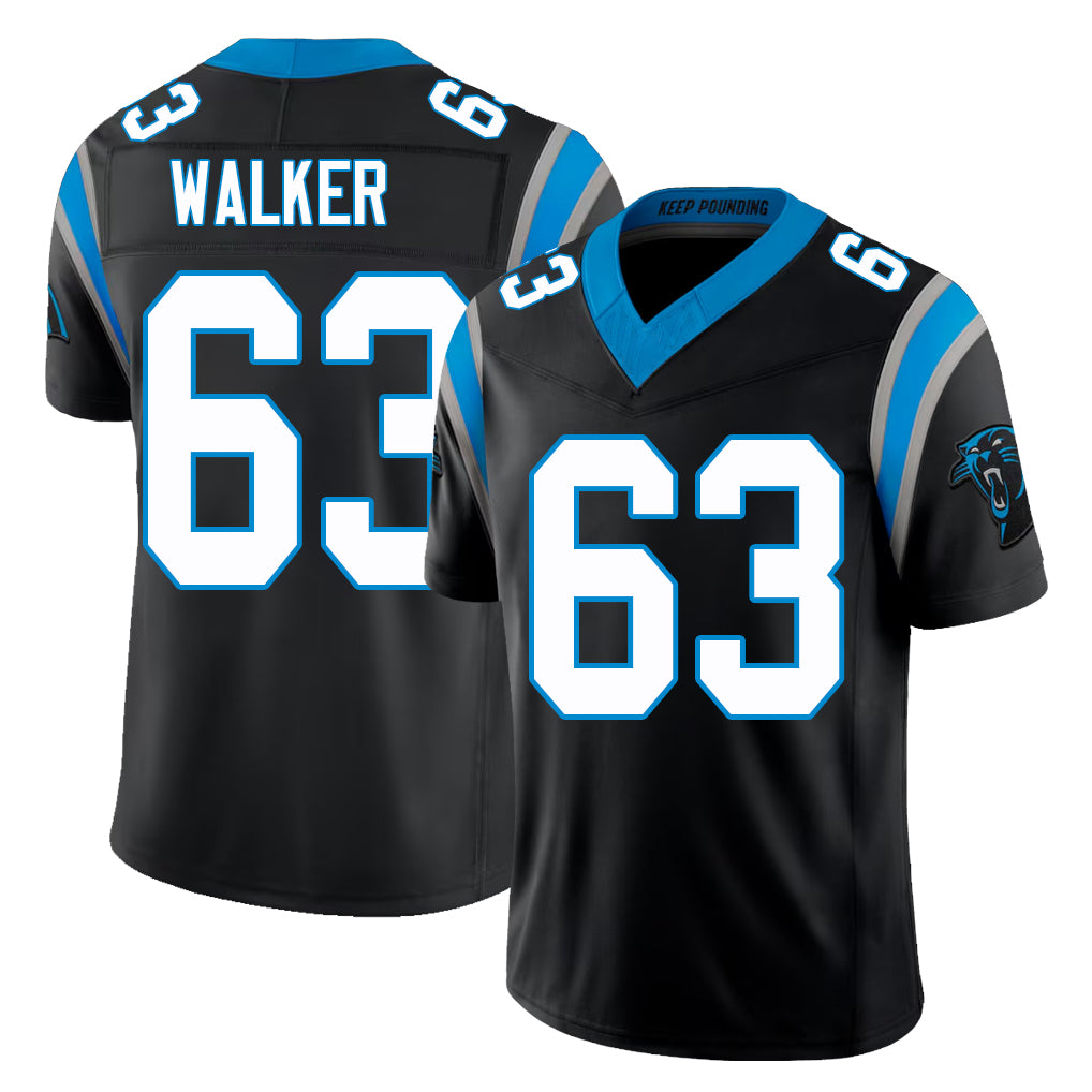 Carolina #63 Walker Player Football V Neck Short Sleeve Black Jersey Rasheed For Men Youth Women Gift