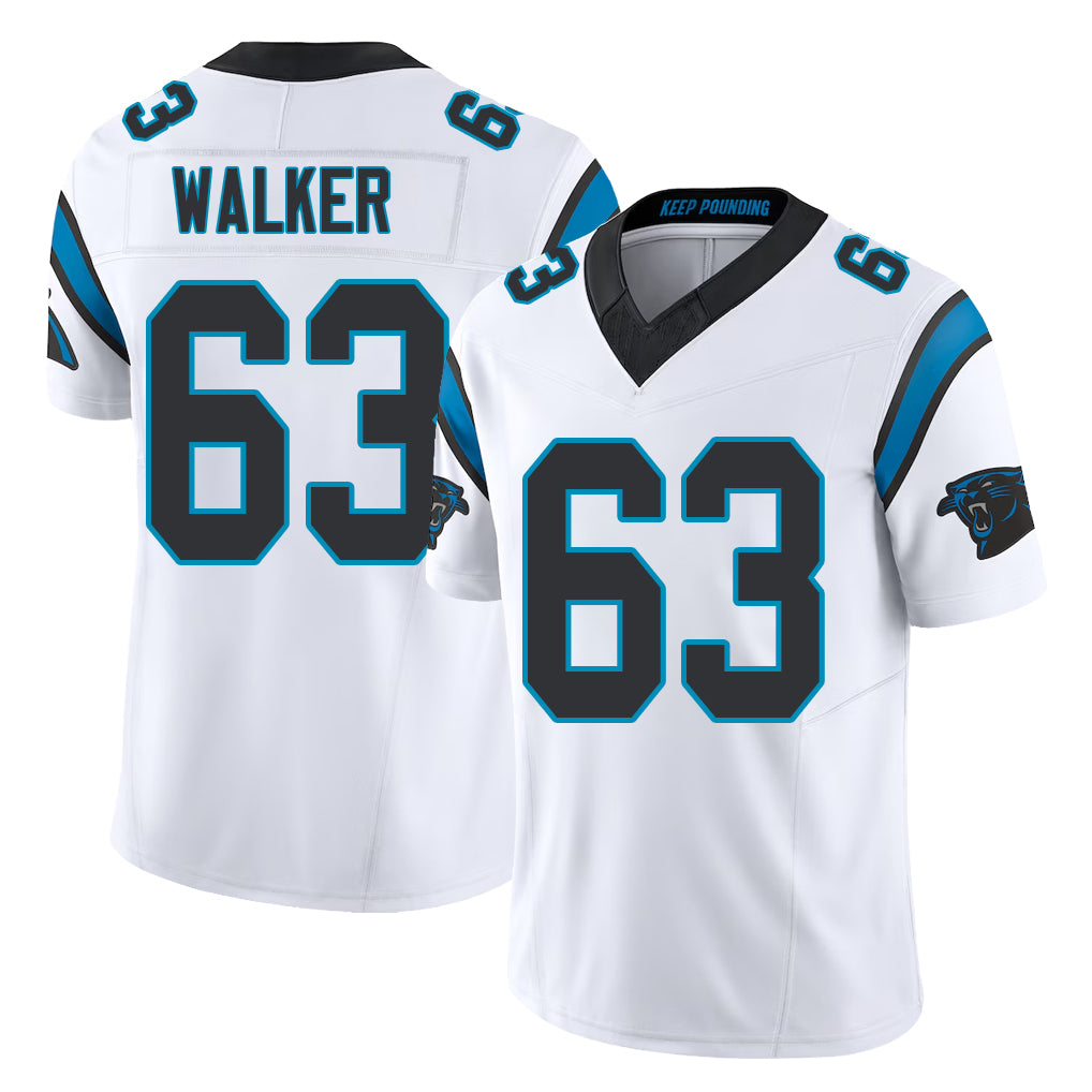 Carolina #63 Walker Player Football V Neck Short Sleeve White Jersey Rasheed For Men Youth Women Gift