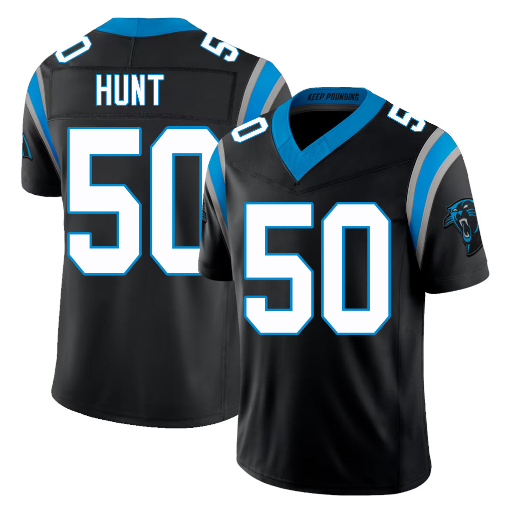 Carolina #50 Hunt Player Football V Neck Short Sleeve Black Jersey Robert For Men Youth Women Gift