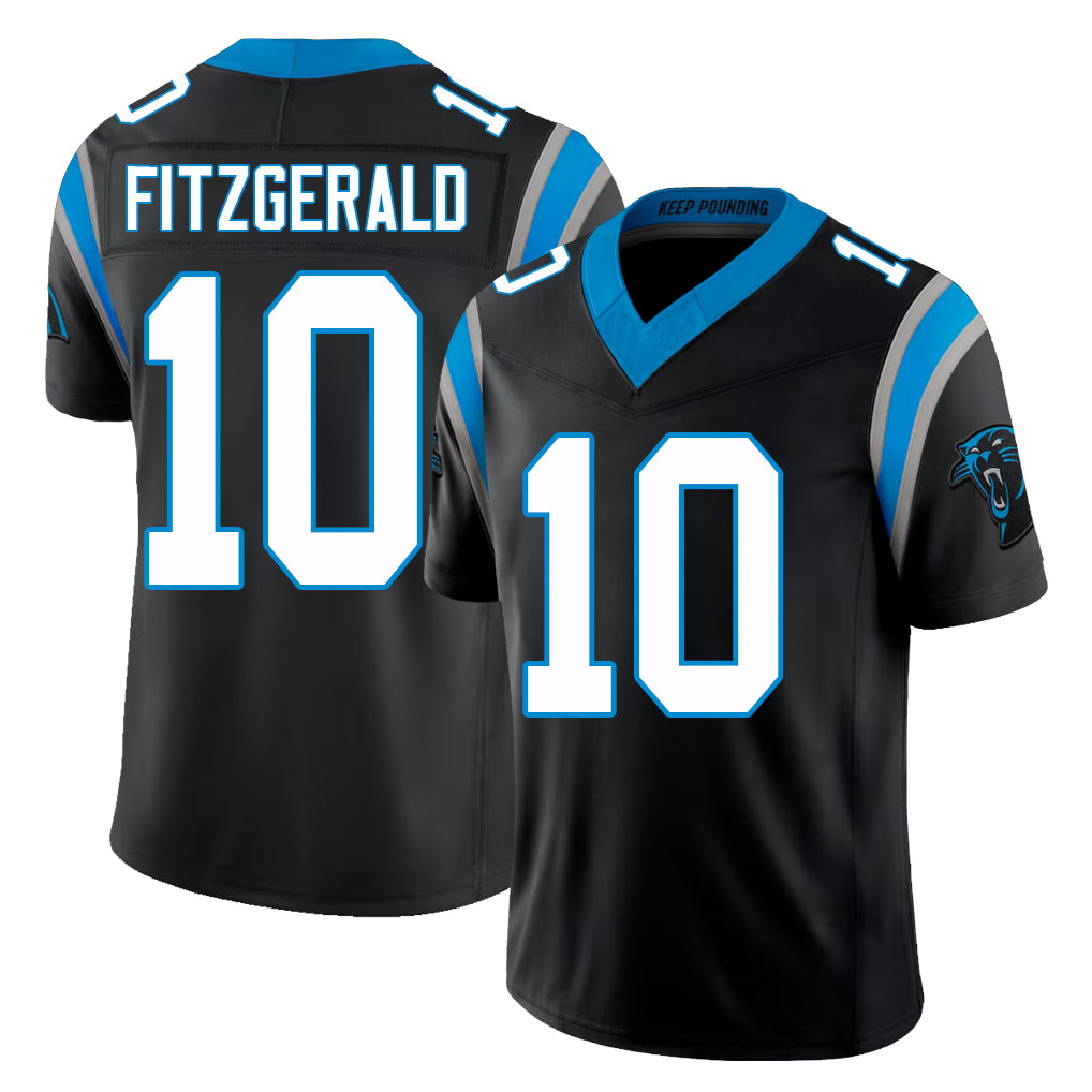 Carolina #10 Fitzgerald Player Football V Neck Short Sleeve Black Jersey Ryan For Men Youth Women Gift