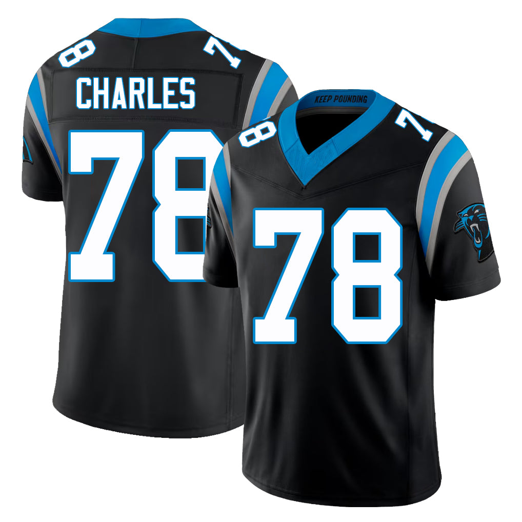 Carolina #78 Charles Player Football V Neck Short Sleeve Black Jersey Saahdiq For Men Youth Women Gift