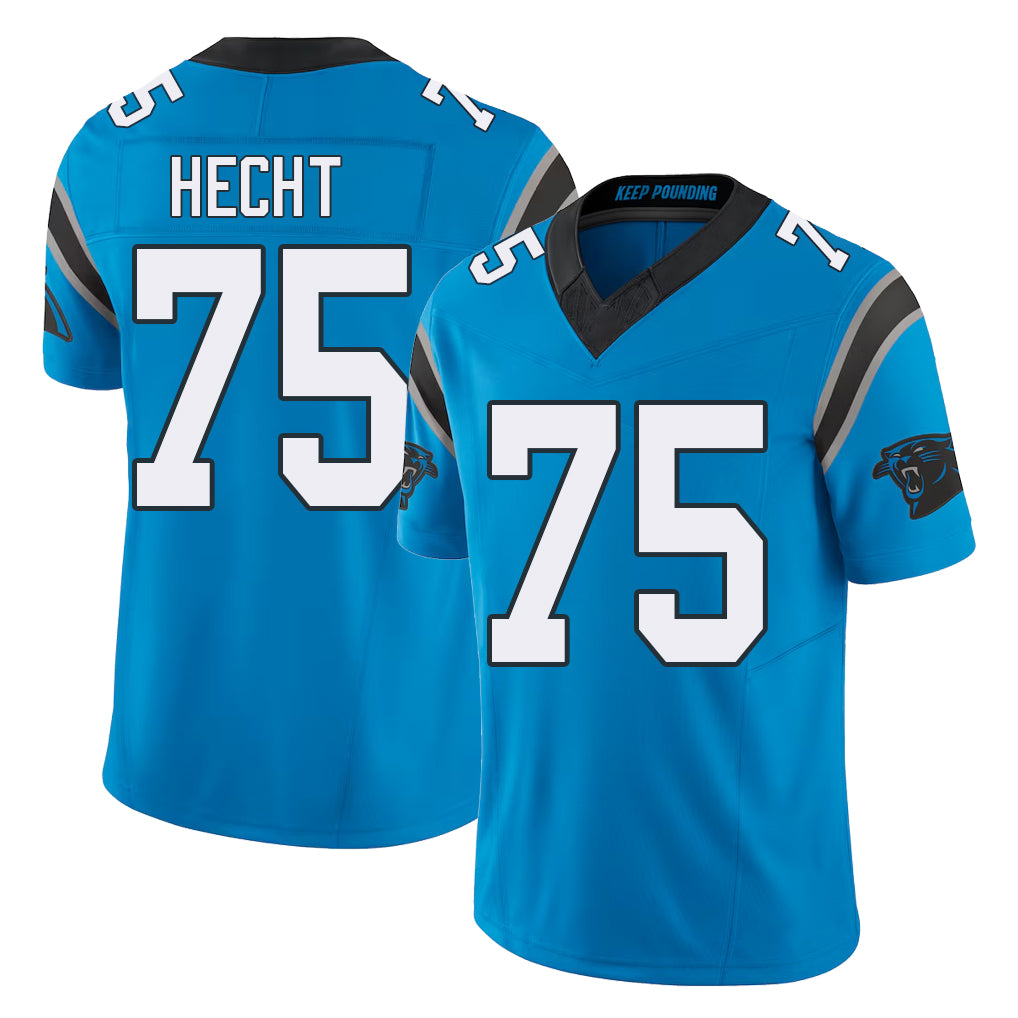 Carolina #75 Hecht Football V Neck Short Sleeve Blue Jersey Sam For Men Youth Women Gift