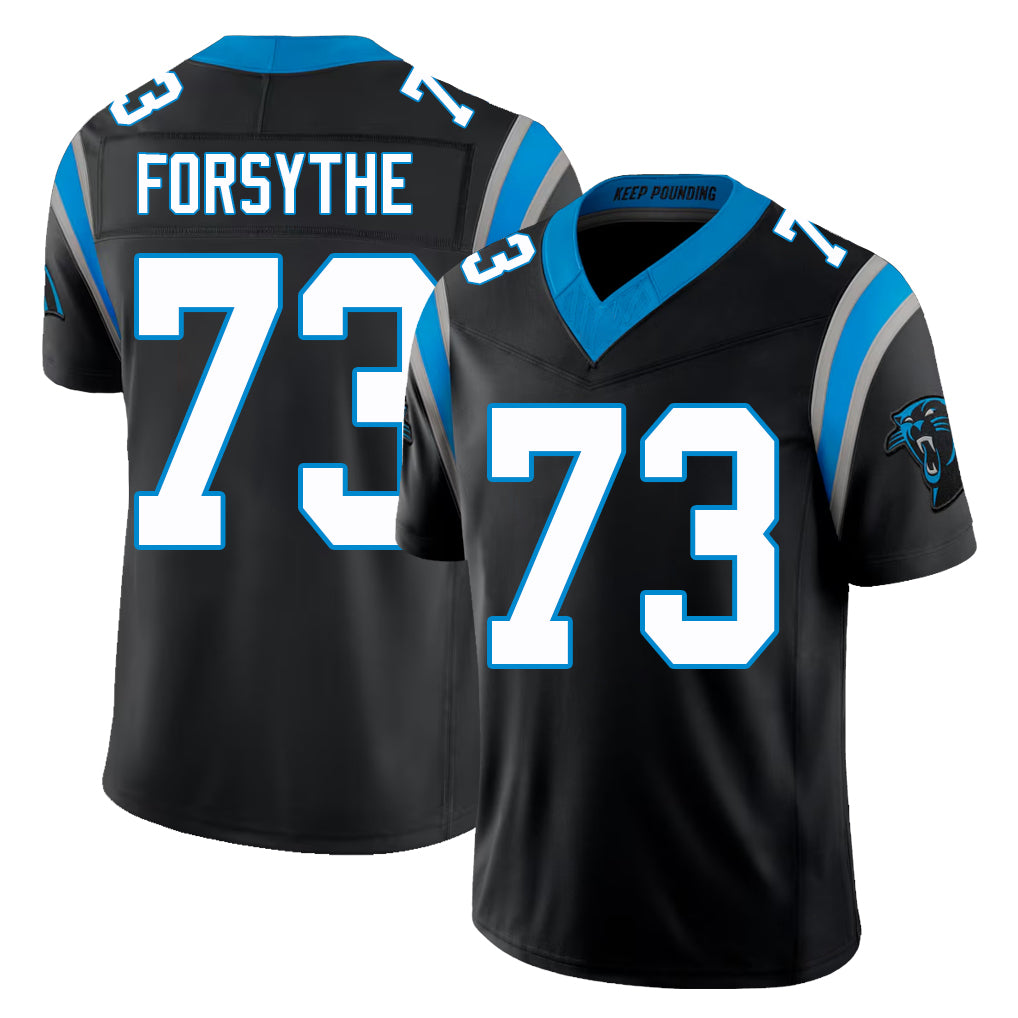 Carolina #73 Forsythe Player Football V Neck Short Sleeve Black Jersey Stone For Men Youth Women Gift
