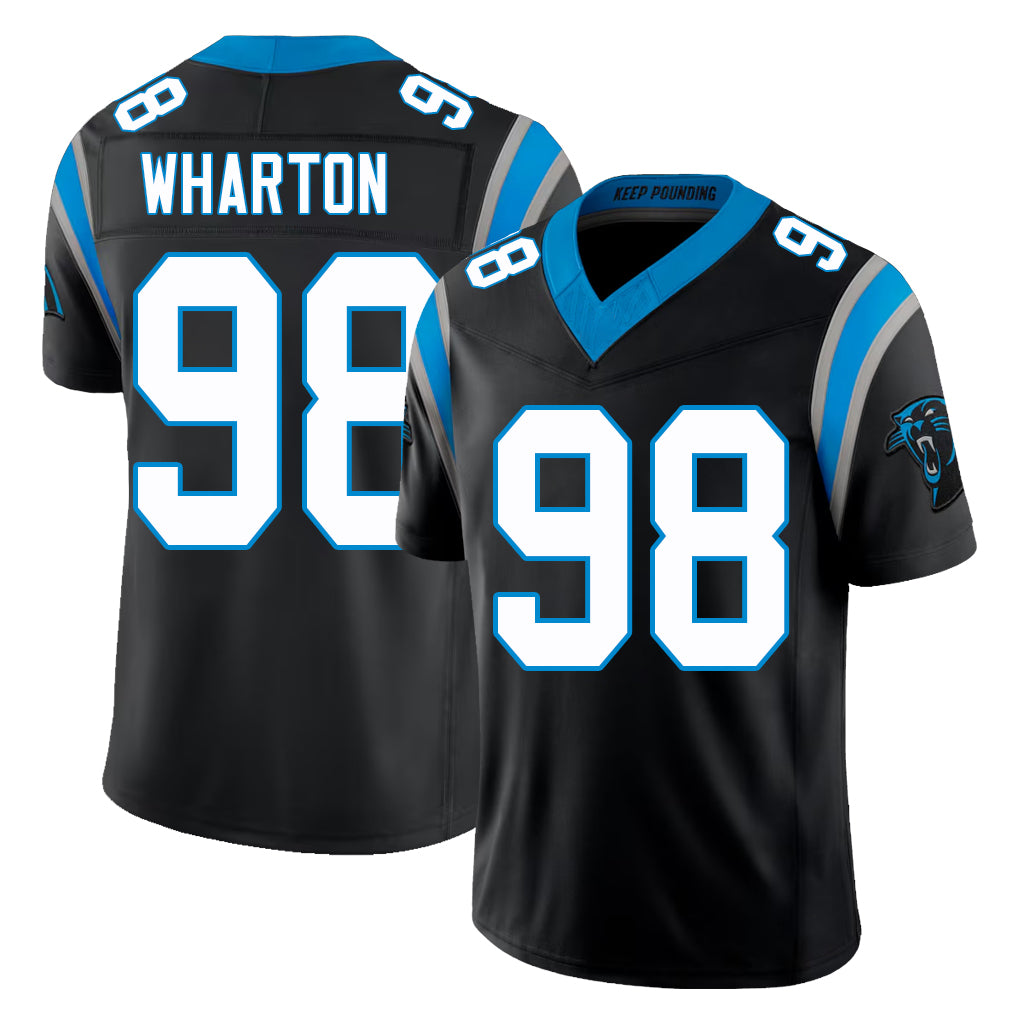 Carolina #98 Wharton Player Football V Neck Short Sleeve Black Jersey Tershawn For Men Youth Women Gift