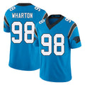 Carolina #98 Wharton Player Football V Neck Short Sleeve Blue Jersey Tershawn For Men Youth Women Gift