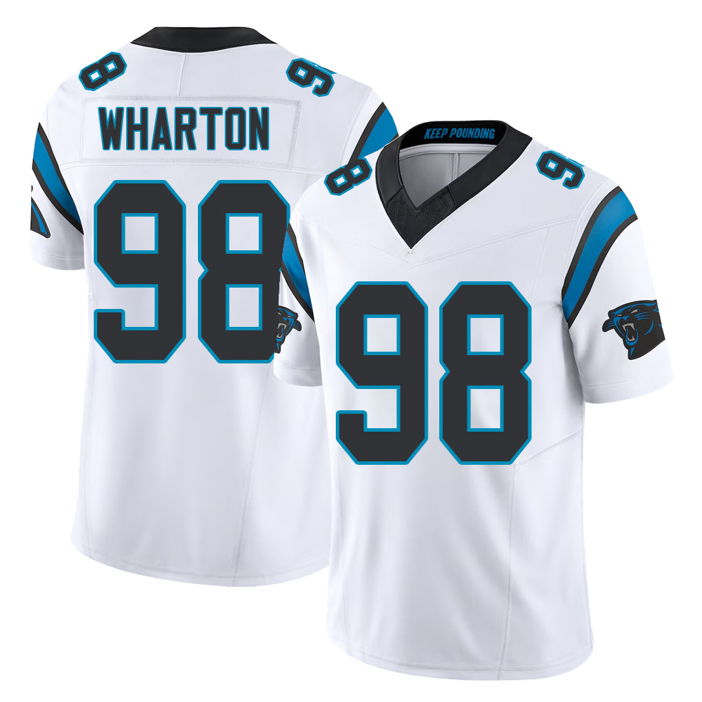 Carolina #98 Wharton Player Football V Neck Short Sleeve White Jersey Tershawn For Men Youth Women Gift