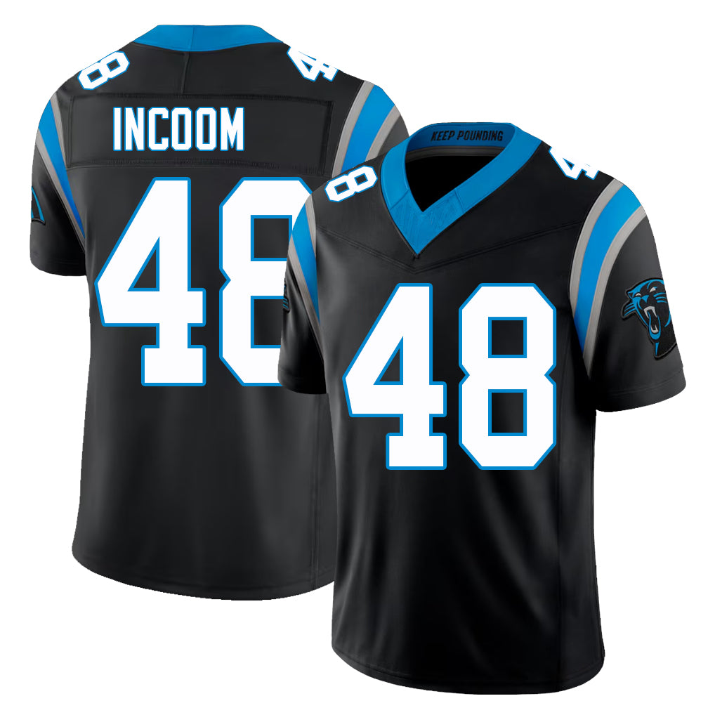 Carolina #48 Incoom Player Football V Neck Short Sleeve Black Jersey Thomas For Men Youth Women Gift