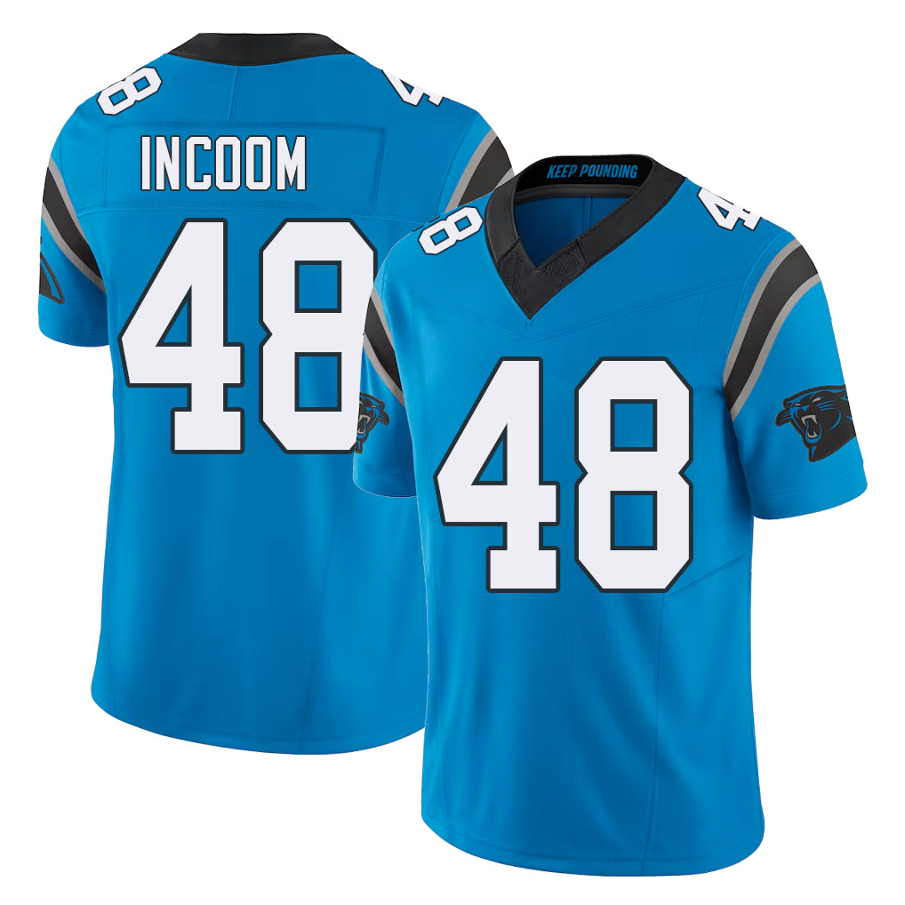 Carolina #48 Incoom Player Football V Neck Short Sleeve Blue Jersey Thomas For Men Youth Women Gift