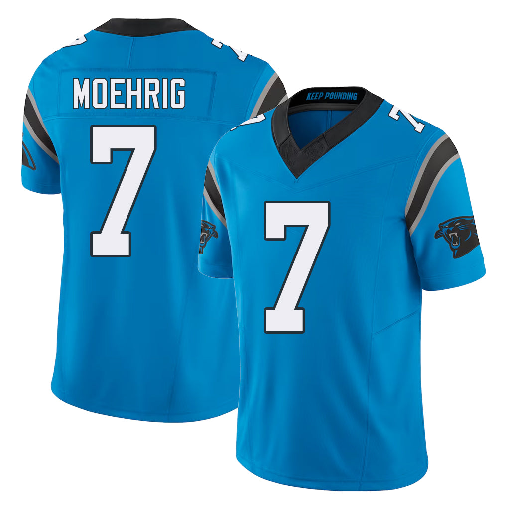 Carolina #7 Moehrig Player Football V Neck Short Sleeve Blue Jersey Tre'von For Men Youth Women Gift