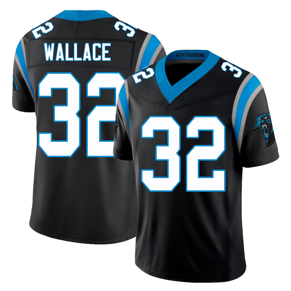 Carolina #32 Wallace Player Football V Neck Short Sleeve Black Jersey Trevin For Men Youth Women Gift