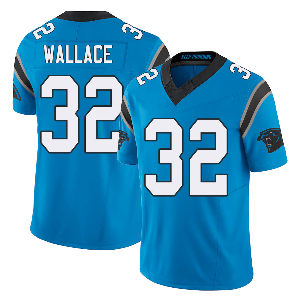 Carolina #32 Wallace Player Football V Neck Short Sleeve Blue Jersey Trevin For Men Youth Women Gift