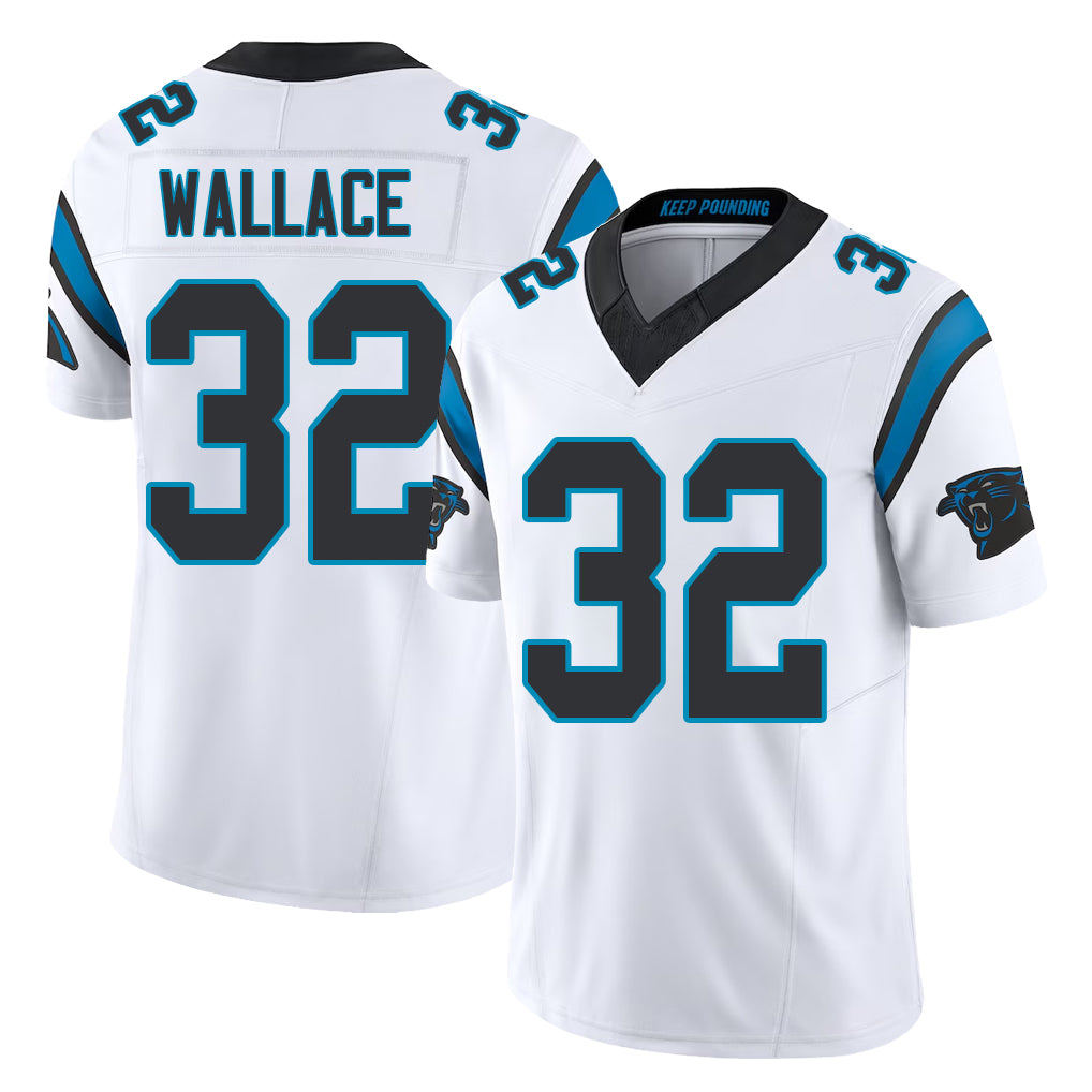 Carolina #32 Wallace Player Football V Neck Short Sleeve White Jersey Trevin For Men Youth Women Gift