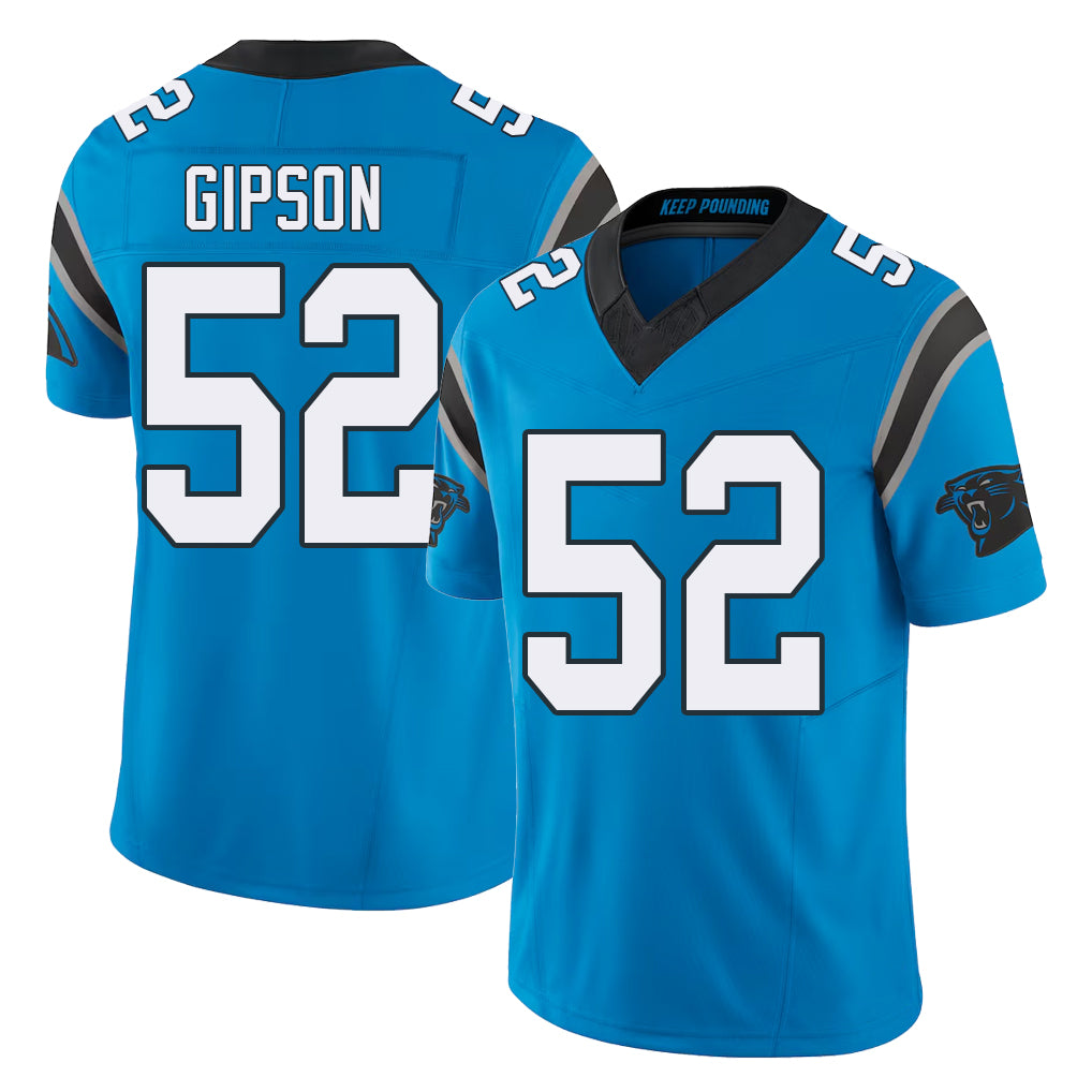 Carolina #52 Gipson Football V Neck Short Sleeve Blue Jersey Trevis For Men Youth Women Gift