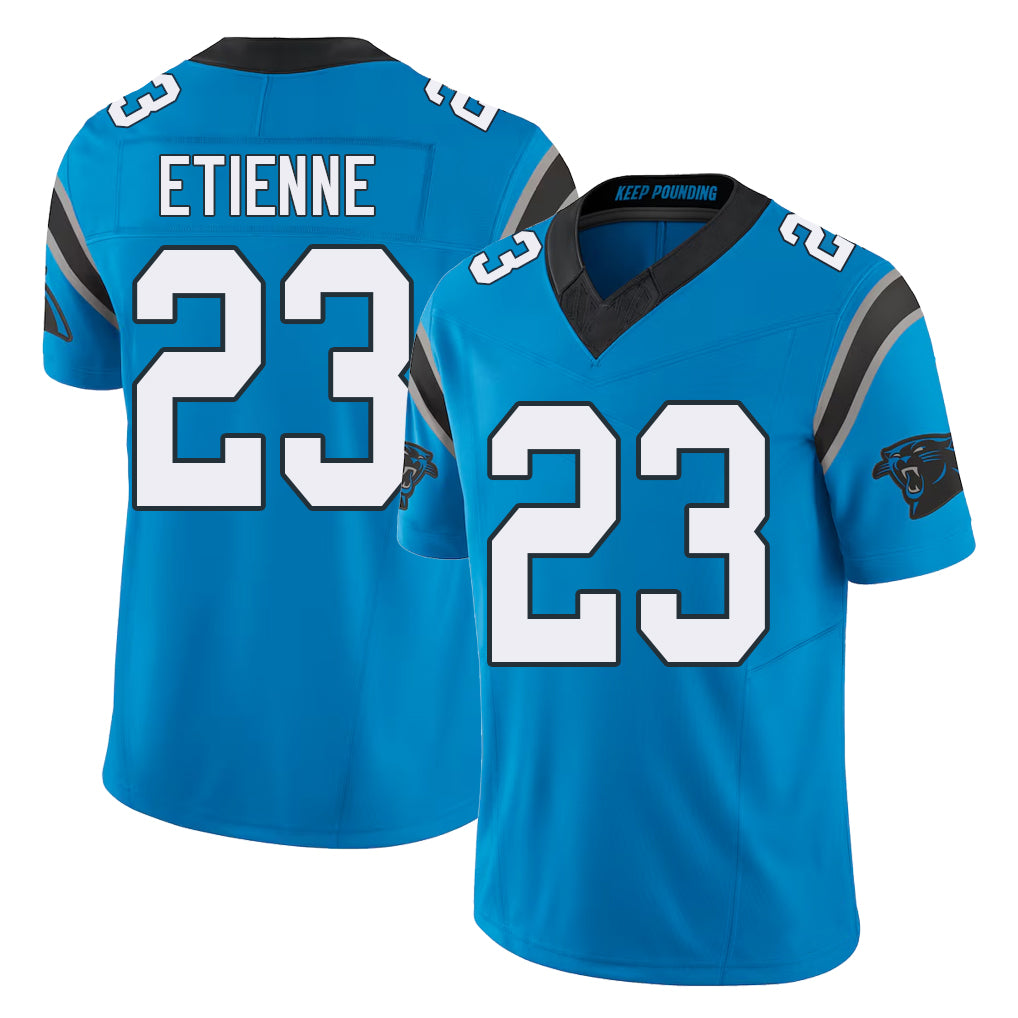 Carolina #23 Etienne Football V Neck Short Sleeve Blue Jersey Trevor For Men Youth Women Gift