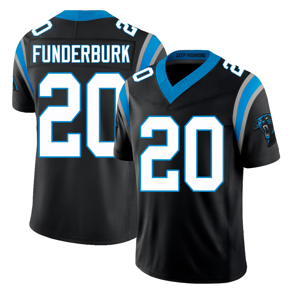 Carolina #20 Funderburk Player Football V Neck Short Sleeve Black Jersey Tyrek For Men Youth Women Gift