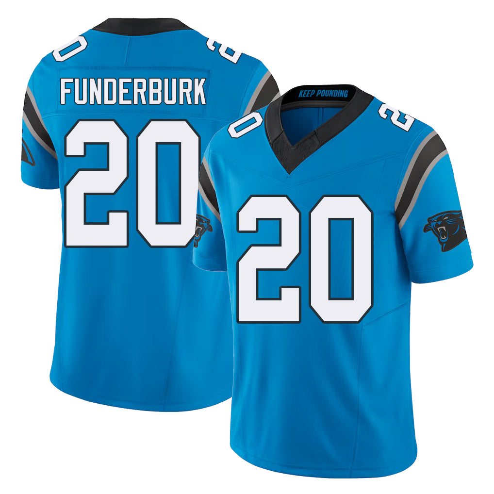 Carolina #20 Funderburk Player Football V Neck Short Sleeve Blue Jersey Tyrek For Men Youth Women Gift