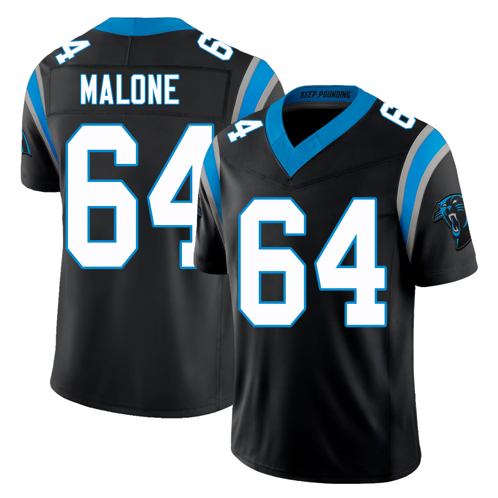 Carolina #64 Malone Player Football V Neck Short Sleeve Black Jersey Tywone For Men Youth Women Gift