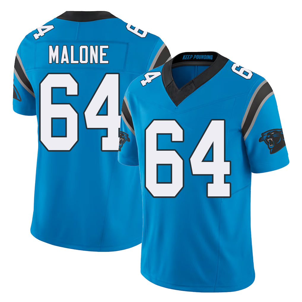 Carolina #64 Malone Football V Neck Short Sleeve Blue Jersey Tywone For Men Youth Women Gift