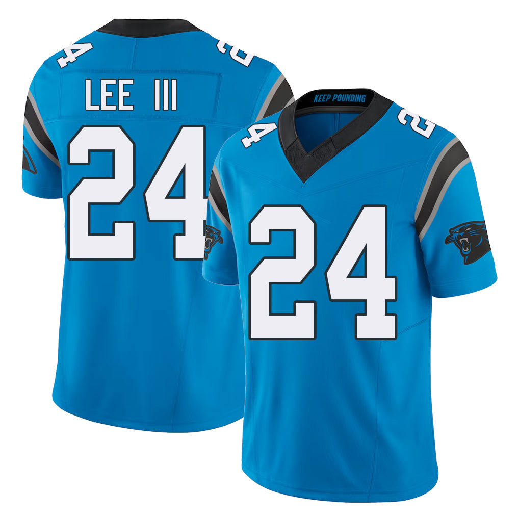 Carolina #24 Lee III Player Football V Neck Short Sleeve Blue Jersey Will For Men Youth Women Gift