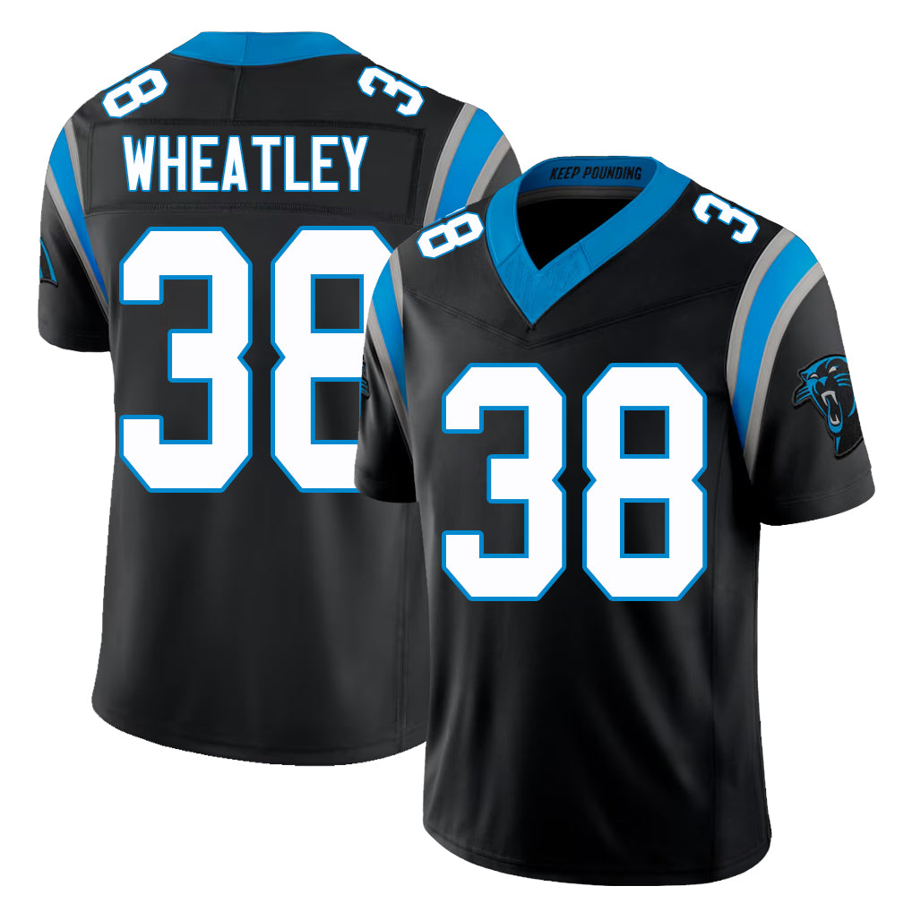 Carolina #38 Wheatley Player Football V Neck Short Sleeve Black Jersey Zakee For Men Youth Women Gift