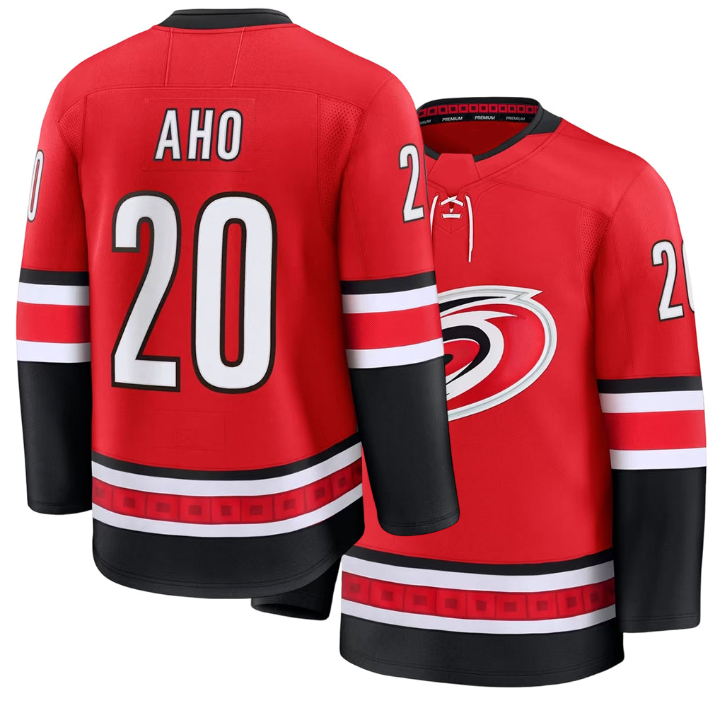 Mens Carolina #20 Aho Player Ice hockey Long Sleeve Red Sebastian Jersey
