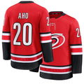 Mens Carolina #20 Aho Player Ice hockey Long Sleeve Red Sebastian Jersey