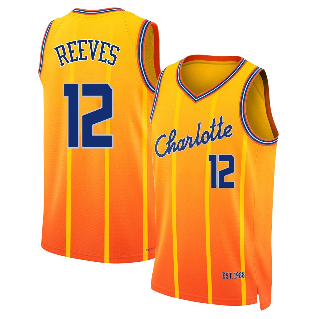 Charlotte #12 Reeves Player Basketball Sleeveless Yellow Jersey Antonio For Adult Youth