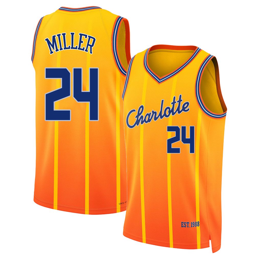 Charlotte #24 Miller Player Basketball Sleeveless Yellow Jersey Brandon For Adult Youth