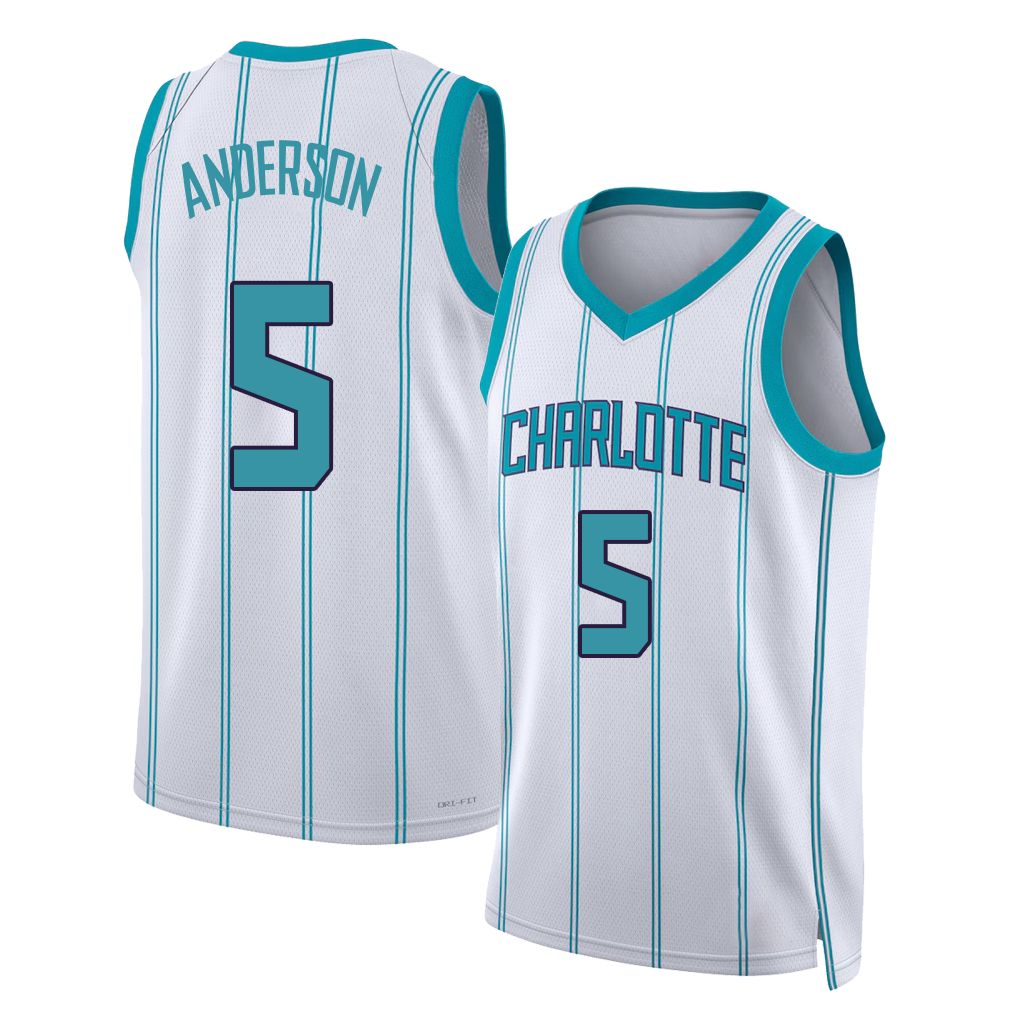 Charlotte #5 Anderson Player Basketball Sleeveless White Jersey Christian For Adult Youth